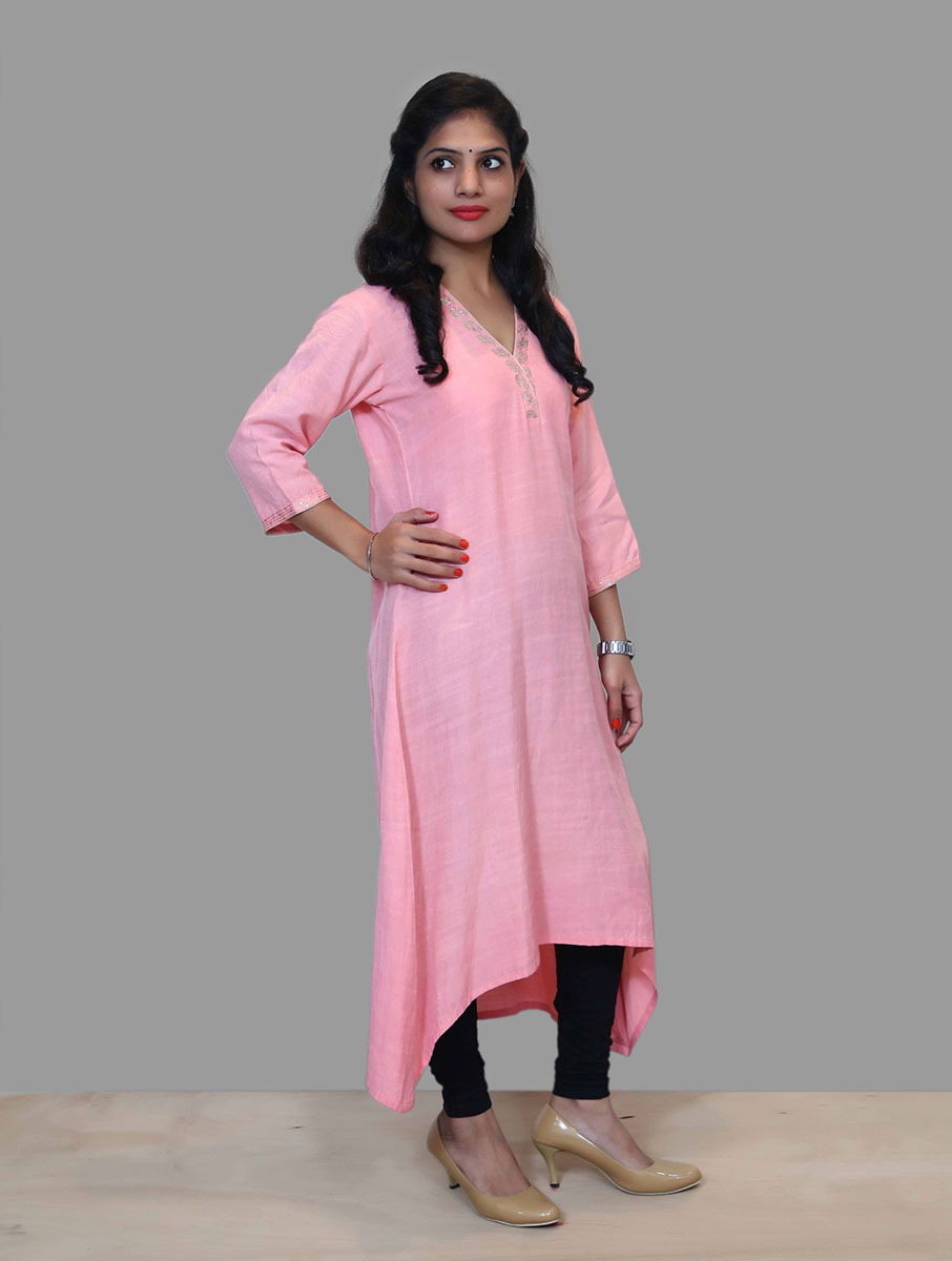 Peach pink - Linen Tussar Semi Formal 