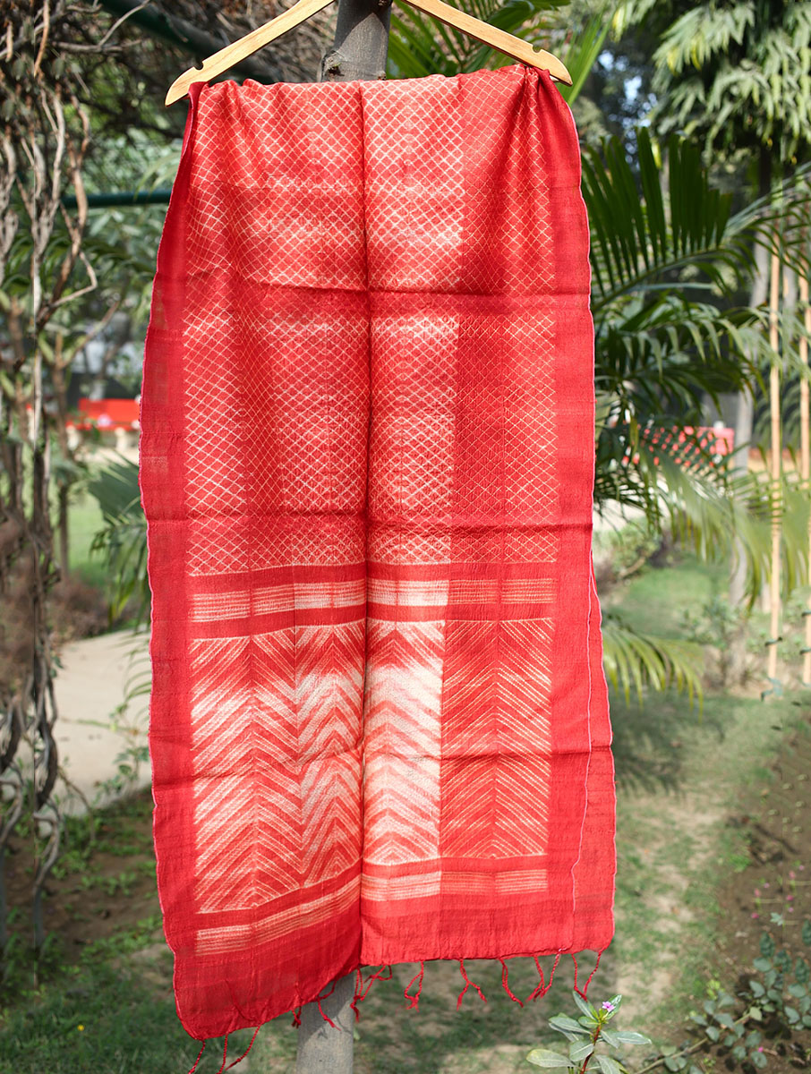Tussar Silk Shibori Stole Red