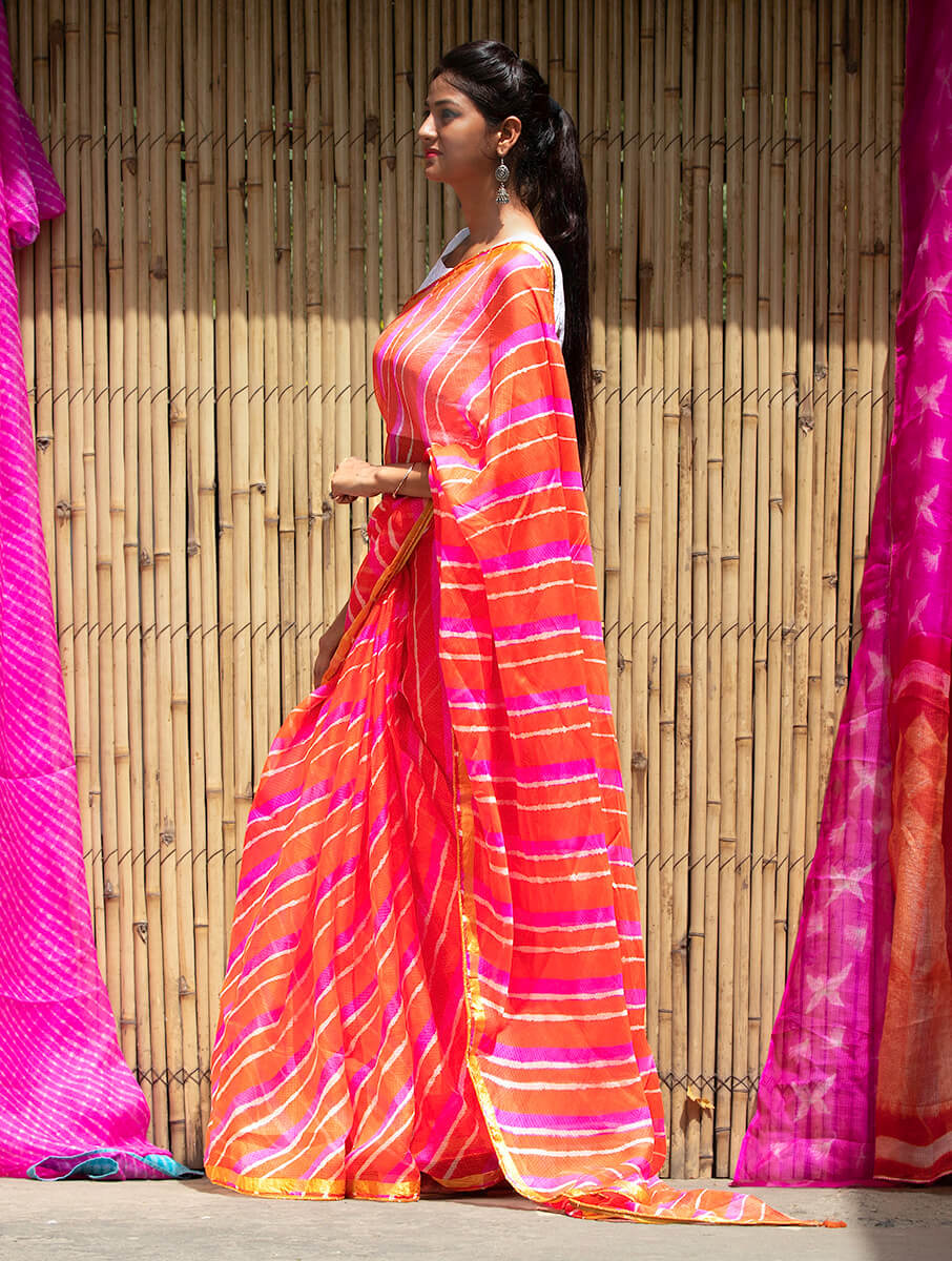 Rajasthani Georgette Saree With Running Blouse Designer Leheriya Printed  Saree | eBay