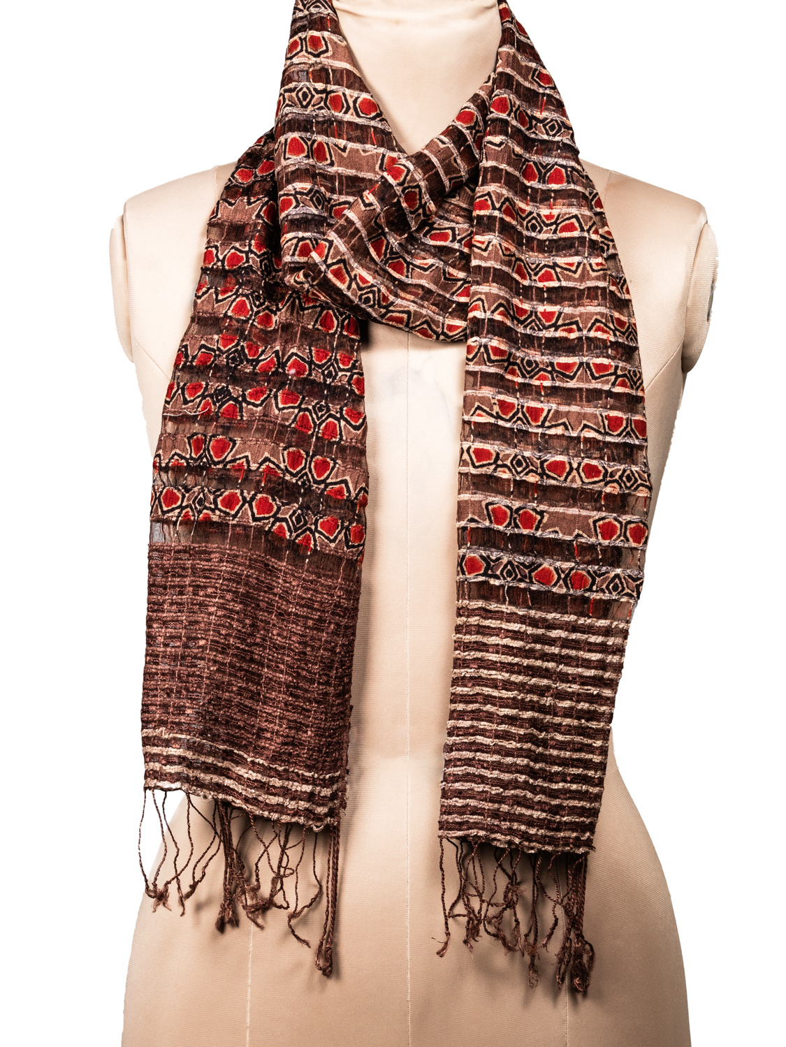 Tussar Eri Silk Ajrakh Stole - 08 - Shop Online For Best Women's Clothing u0026  Ethnic Wear